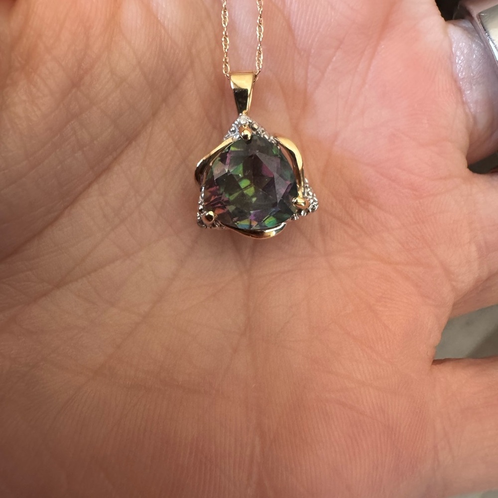 Mystic Fire Topaz two tone diamond trinity necklace